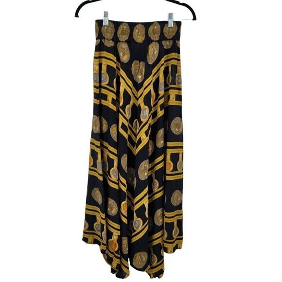 Vtg 80's Skirt Maxi Gypsy Flowy Front Slit Handkerchief Hem Greek Coin Black  XS - Picture 13 of 13